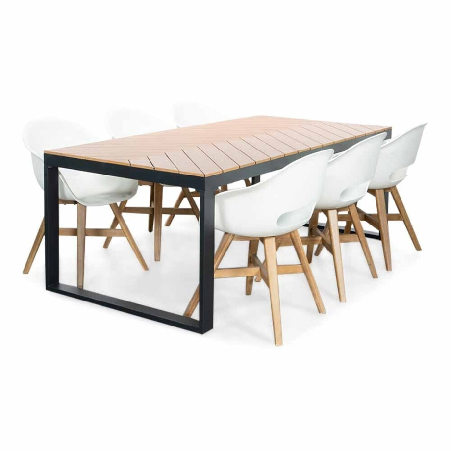 Kampa Natural/Karlstad wit dining tuinset | 6 personen | polywood + kunststof | 210cm afbeelding 1