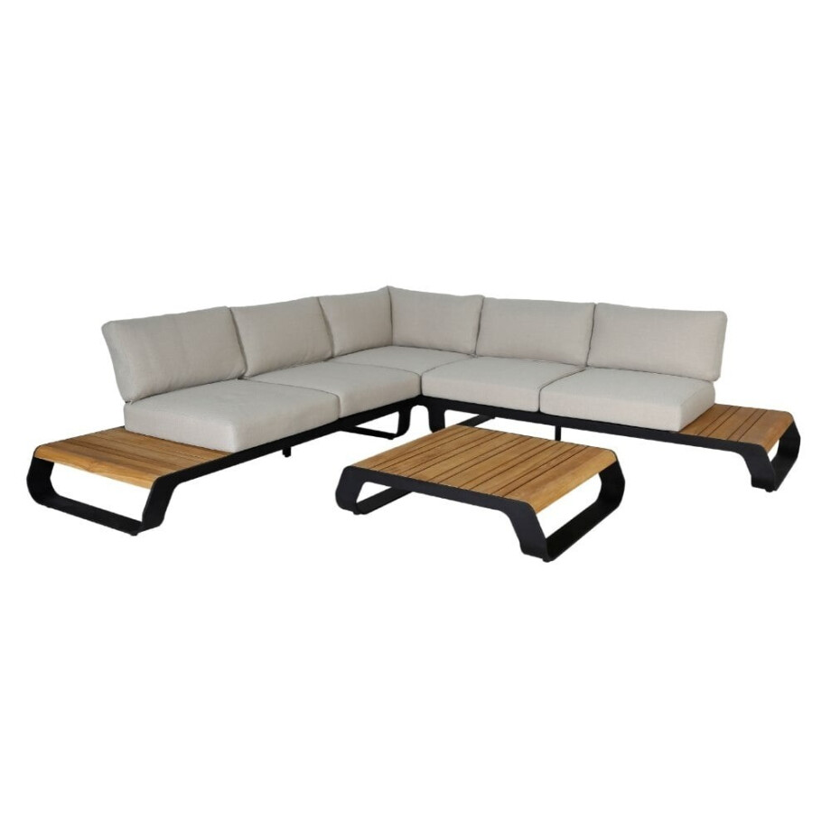 Palm Springs hoek loungeset 5 personen | aluminium + hardhout | taupe + Light Teaklook | 4-delig - 267x267cm Palm Springs hoek loungeset 5 personen | aluminium + hardhout | taupe + Light Teaklook | 4-delig - 267x267cm afbeelding 1