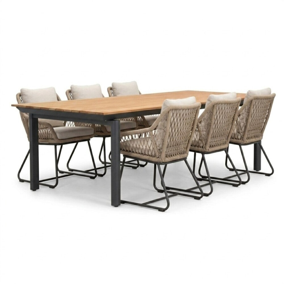 Montana/Portofino Sahara Dust dining tuinset | 6 personen | aluminium + touw | 240x100cm Montana/Portofino Sahara Dust dining tuinset | 6 personen | aluminium + touw | 240x100cm afbeelding 1