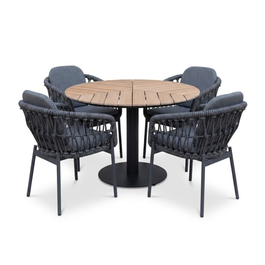 Sirena visgraat/Femke antraciet dining tuinset | 4 personen | polywood + touw | Ø120cm rond afbeelding 1