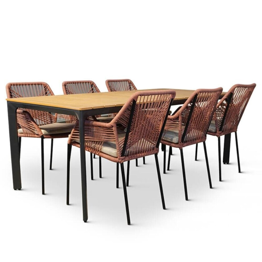 Arezzo/Seville terra dining tuinset | 6 personen | polywood + touw | 200cm Arezzo/Seville terra dining tuinset | 6 personen | polywood + touw | 200cm afbeelding 1