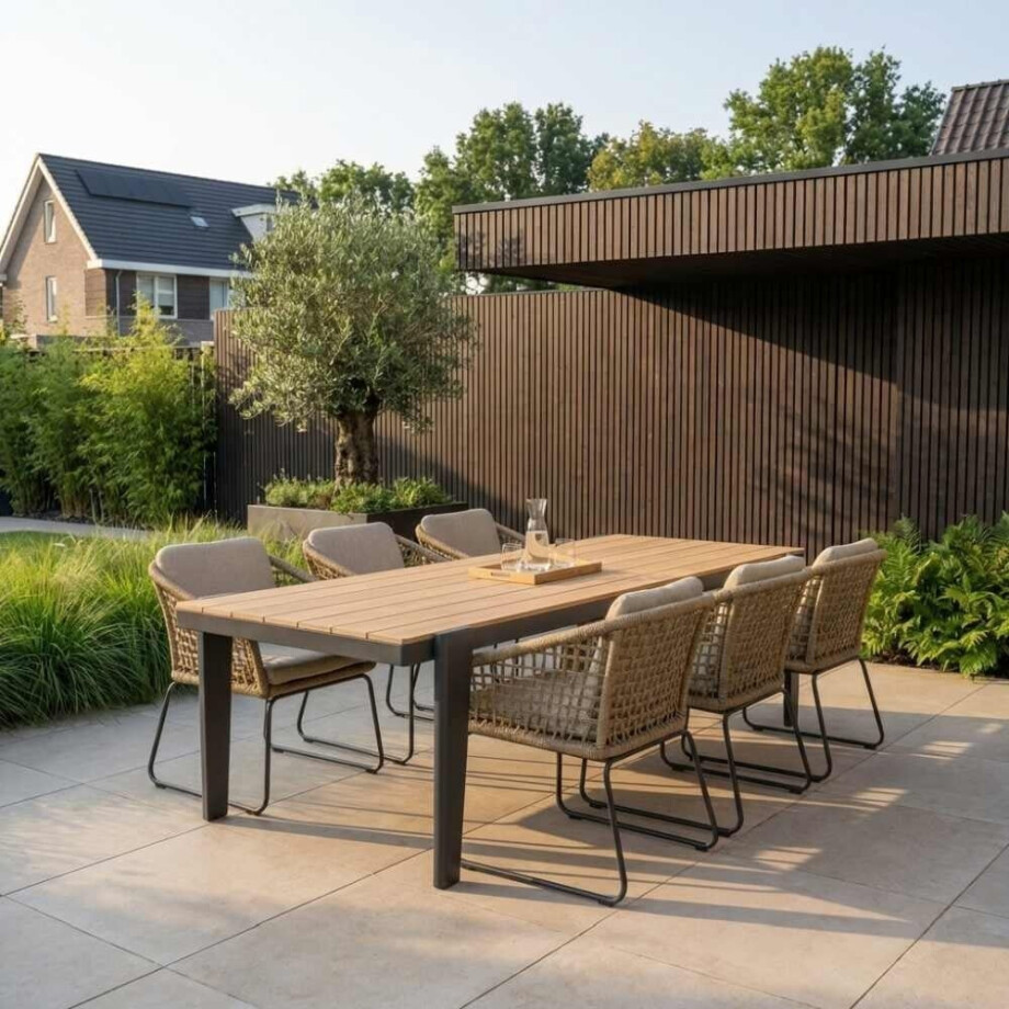 Vigo/Tulum Sahara Dust dining tuinset | 6 personen | teakhout + touw | 260cm Vigo/Tulum Sahara Dust dining tuinset | 6 personen | teakhout + touw | 260cm afbeelding 1