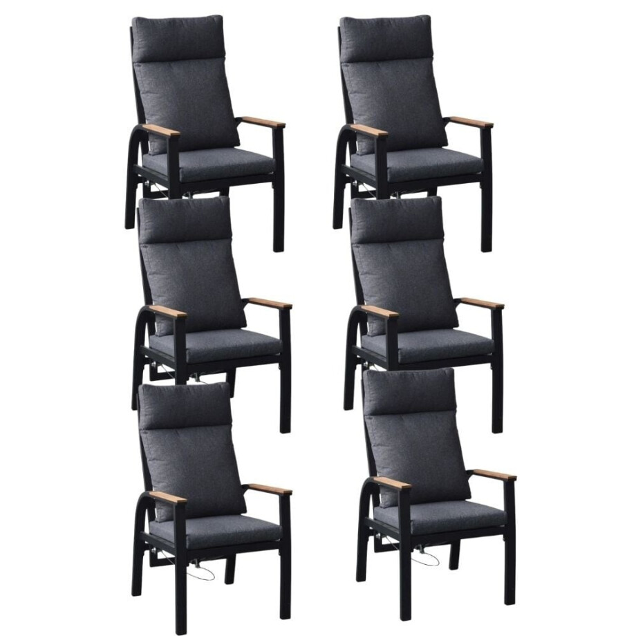 Annecy dining tuinstoel set van 6 | aluminium + teakhout | antraciet afbeelding 1