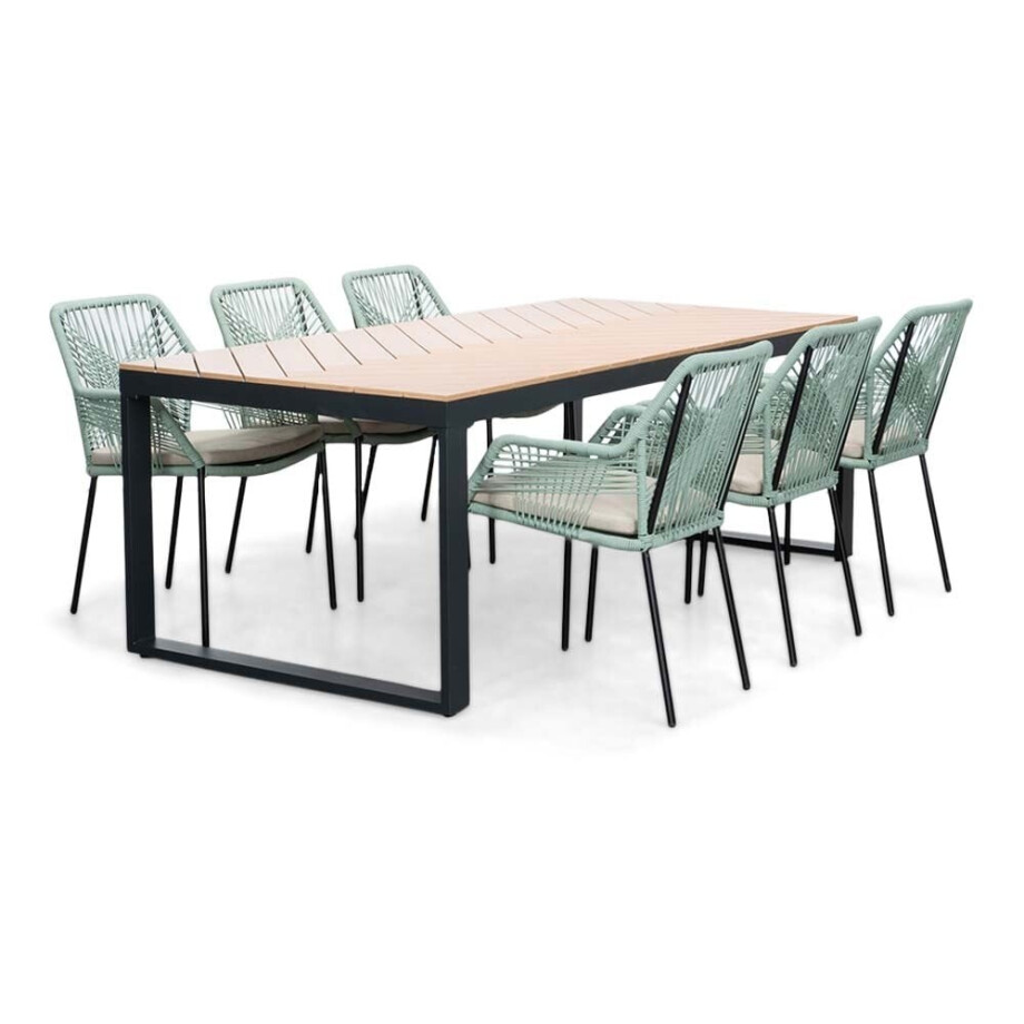 Kampa Natural/Seville mint dining tuinset | 6 personen | polywood + touw | 210cm afbeelding 1