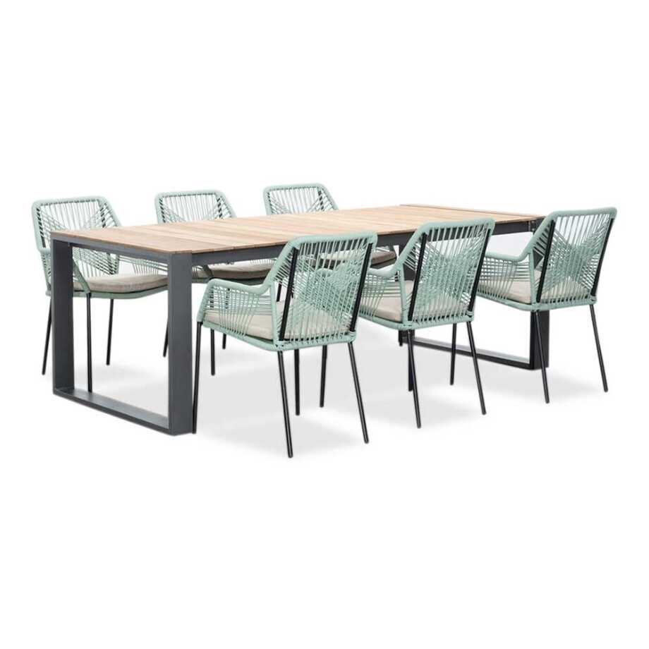 Atlanta/Seville mint dining tuinset | 6 personen | teakhout + touw | 218cm Atlanta/Seville mint dining tuinset | 6 personen | teakhout + touw | 218cm afbeelding 1