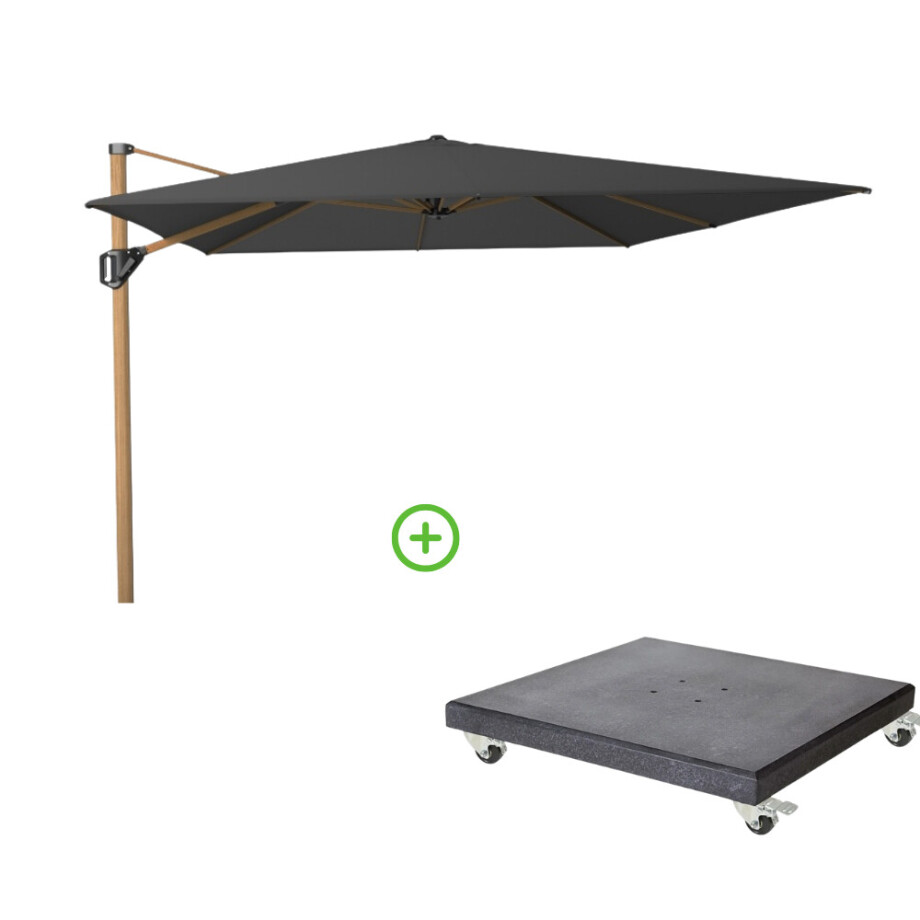 Challenger T² zweefparasol - premium doek | 400x300cm met Modena parasolvoet 120kg | Faded Black/Teak look afbeelding 