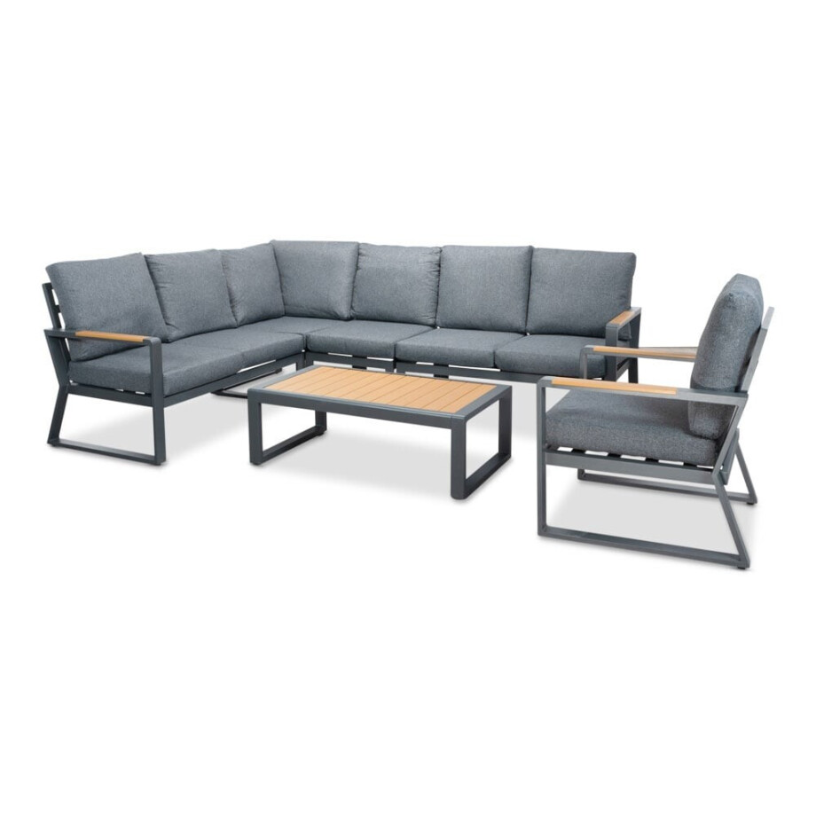 Vancouver hoek loungeset incl. stoel en tafel | aluminium + polywood | antraciet | 7-delig afbeelding 1