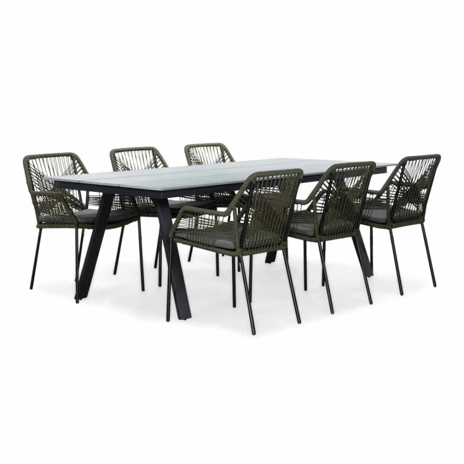 Oslo Grey/Seville olijfgroen dining tuinset | 6 personen | polywood + touw | 220cm afbeelding 1