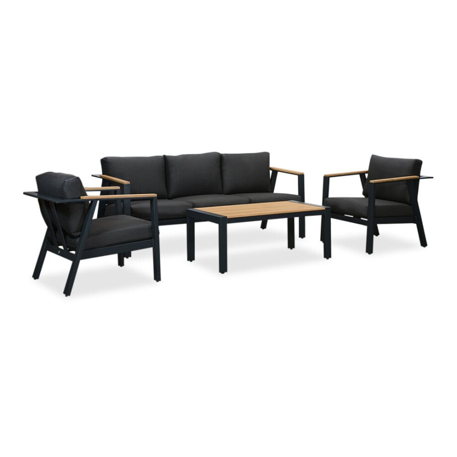 Gerona stoel-bank loungeset 5 personen | aluminium + teakhout | antraciet | 4-delig afbeelding 1