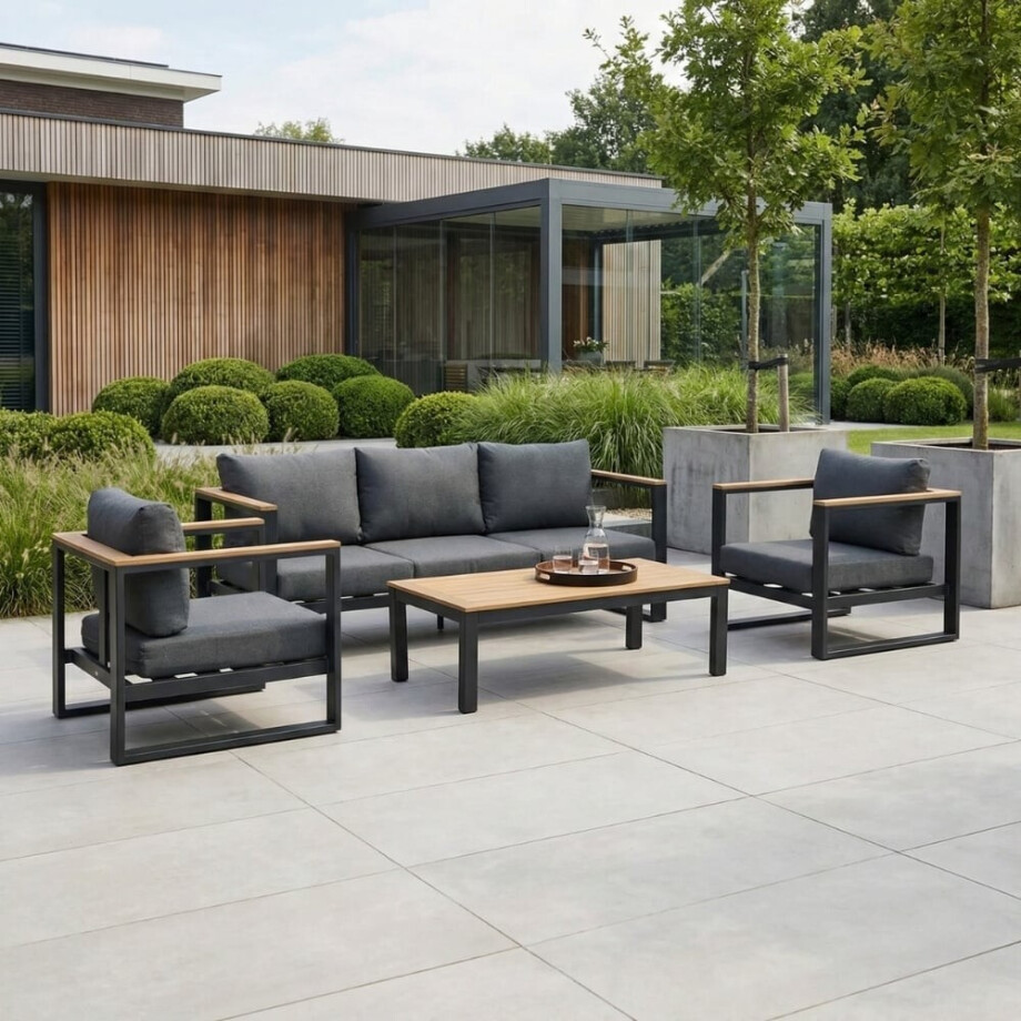Nebraska stoel-bank loungeset 5 personen | aluminium + polywood | antraciet | 4-delig afbeelding 1