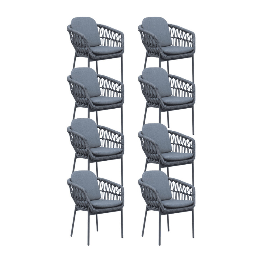 Femke dining tuinstoel set van 8 | touw + aluminium | antraciet afbeelding 1