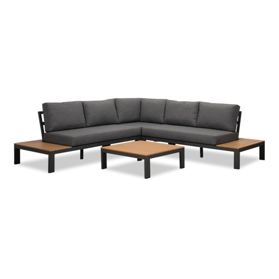 Barcelona hoek loungeset 5 personen | aluminium + polywood | antraciet/Light Teaklook | 4-delig - 270x270cm afbeelding 1