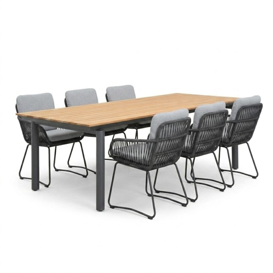 Montana/Harper Stone Grey dining tuinset | 6 personen | aluminium + touw | 240x100cm Montana/Harper Stone Grey dining tuinset | 6 personen | aluminium + touw | 240x100cm afbeelding 1