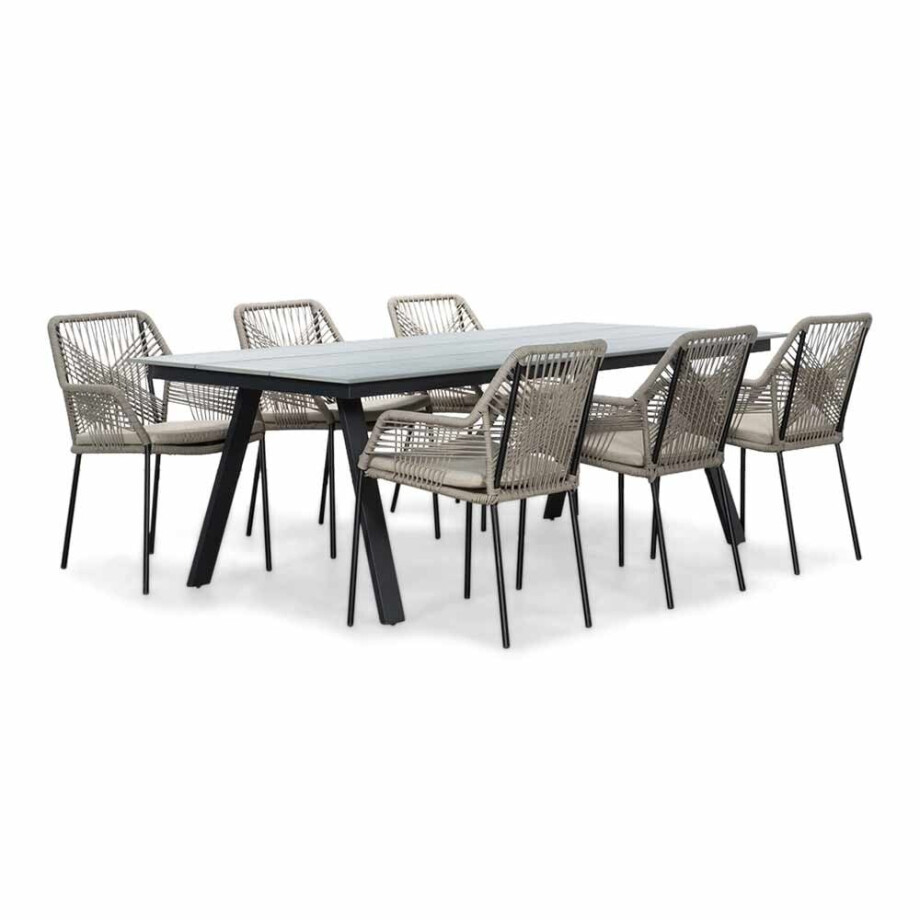 Oslo Grey/Seville zand dining tuinset | 6 personen | polywood + touw | 220cm afbeelding 1