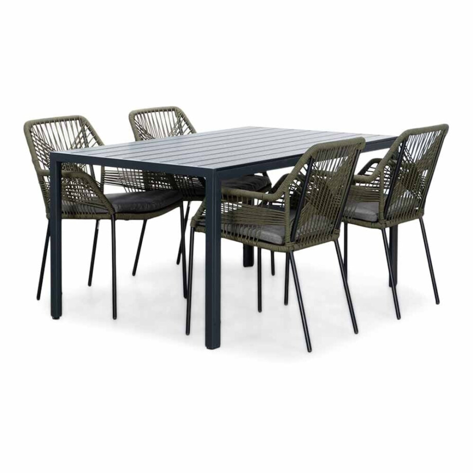 Manchester/Seville olijfgroen dining tuinset | 4 personen | aluminium + touw | 150cm Manchester/Seville olijfgroen dining tuinset | 4 personen | aluminium + touw | 150cm afbeelding 1