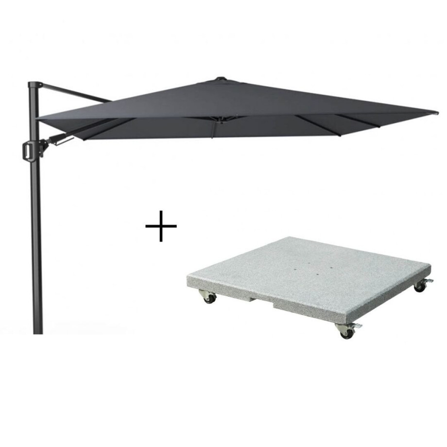 Challenger T² zweefparasol | 300x300cm met Salerno parasolvoet 90kg | antraciet afbeelding 1