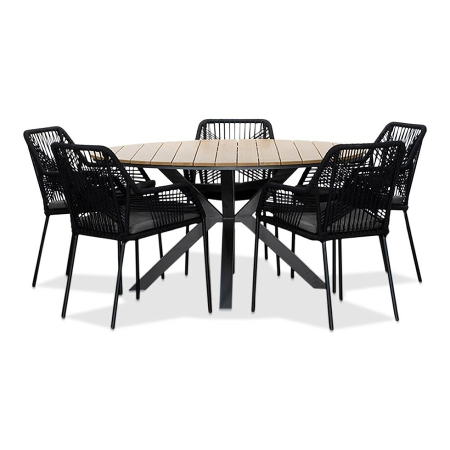 Cervo/Seville zwart dining tuinset | 5 personen | polywood | 144cm rond Cervo/Seville zwart dining tuinset | 5 personen | polywood | 144cm rond afbeelding 1