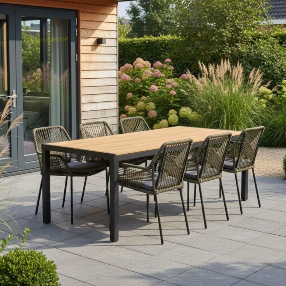 Manchester Natural/Seville olijfgroen dining tuinset | 6 personen | polywood + aluminium | 205cm Manchester Natural/Seville olijfgroen dining tuinset | 6 personen | polywood + aluminium | 205cm afbeelding 1