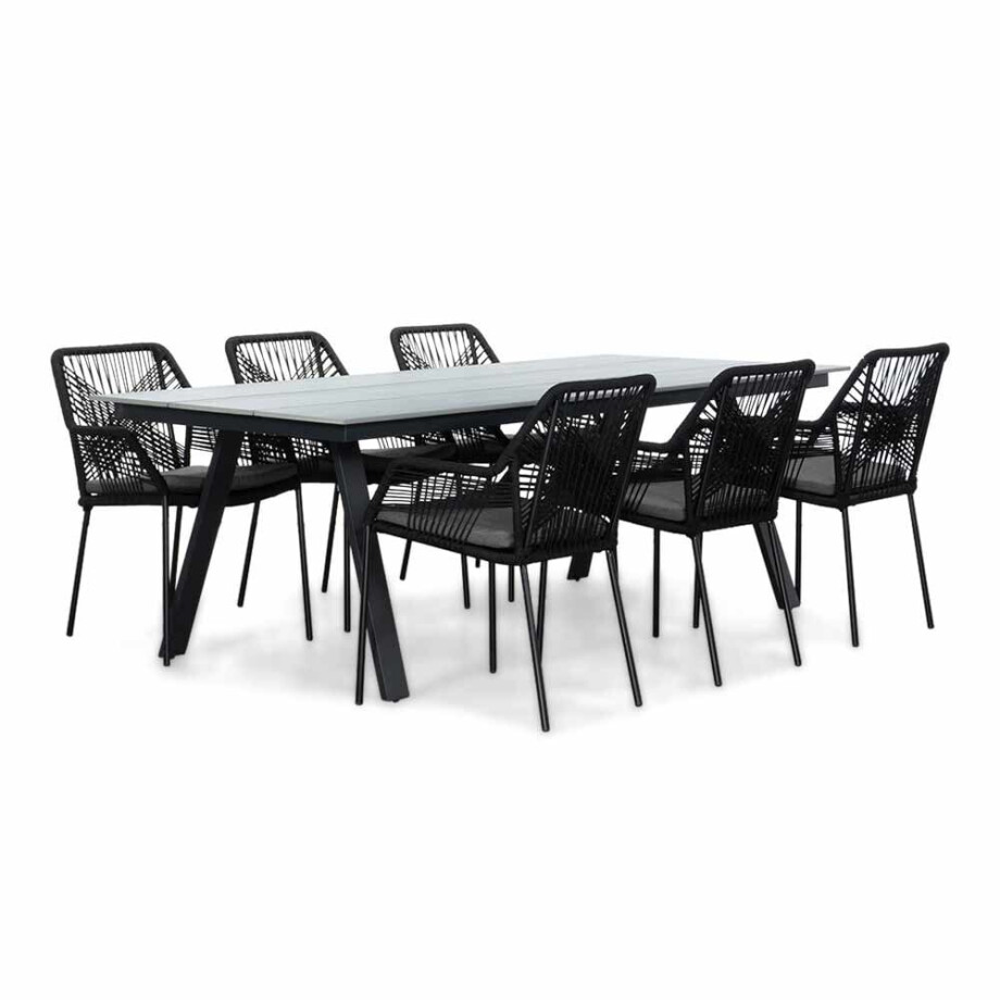 Oslo Grey/Seville zwart dining tuinset | 6 personen | polywood + touw | 220cm afbeelding 1