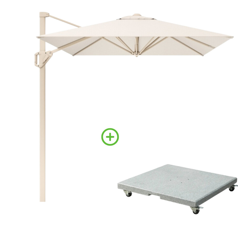 Voyager T¹ zweefparasol | 250x250cm met Rocca parasolvoet 90kg | Ivory/Sandstone afbeelding 1