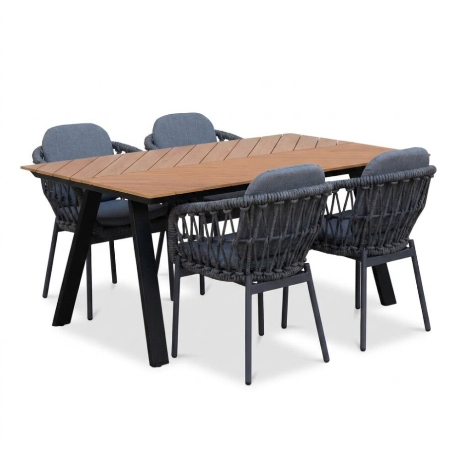 Sofia/Femke antraciet dining tuinset | 4 personen | polywood + touw |160cm afbeelding 1