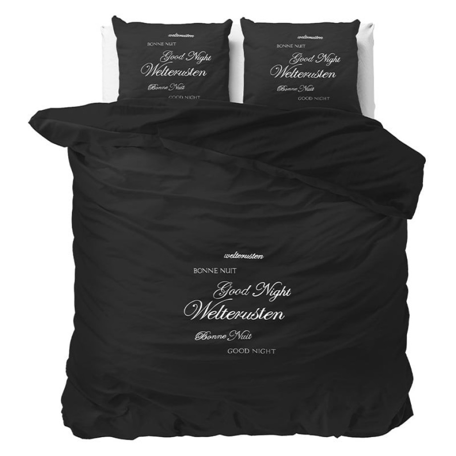 Dekbedovertrek Welterusten - Tweepersoons (200x220 cm) - Zwart Polyester-katoen - Dessin: Tekst - Sleeptime Essentials - Dekbed-Discounter.nl afbeelding 1