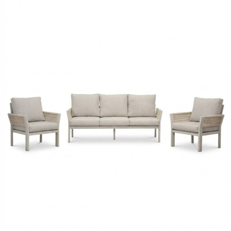 Venezia stoel-bank loungeset 5 personen | aluminium + touw | beige | 3-delig afbeelding 1
