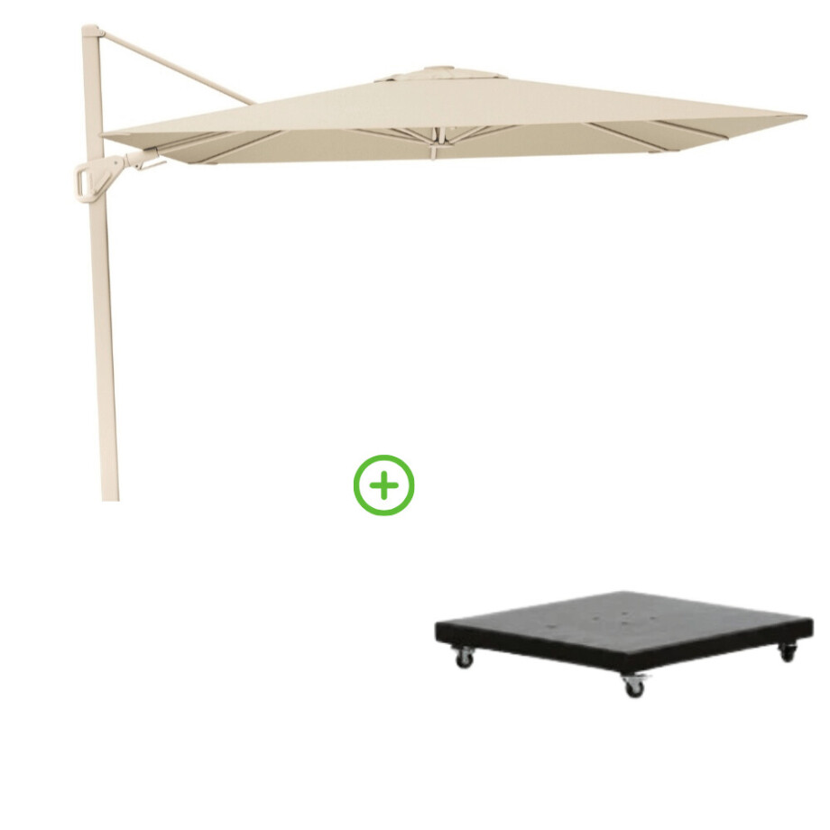 Nexus T² zweefparasol - premium doek | 300x300 met Monza parasolvoet 90kg | Champagne/Sandstone afbeelding 1