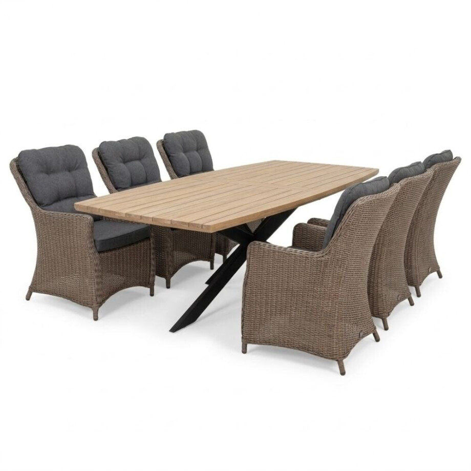 Salo/Madrid Ash Grey dining tuinset | 6 personen | hardhout + wicker | 240cm afbeelding 
