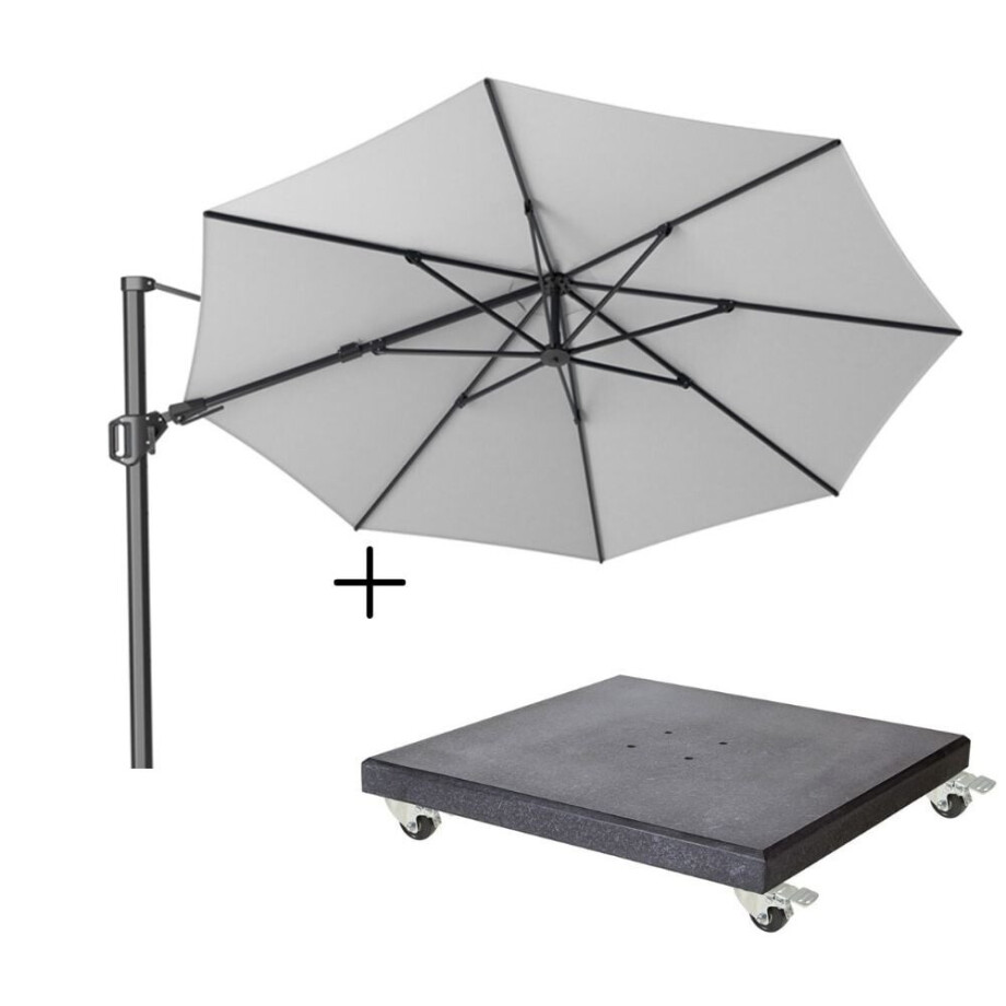 Challenger T² zweefparasol | Ø350cm rond met Modena parasolvoet 90kg | wit afbeelding 
