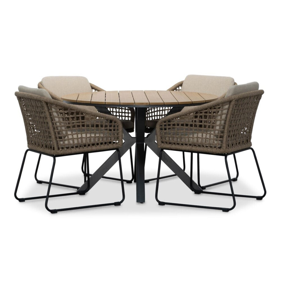 Cervo Natural/Tulum Sahara Dust dining tuinset | 4 personen | polywood + touw | 120cm rond afbeelding 1