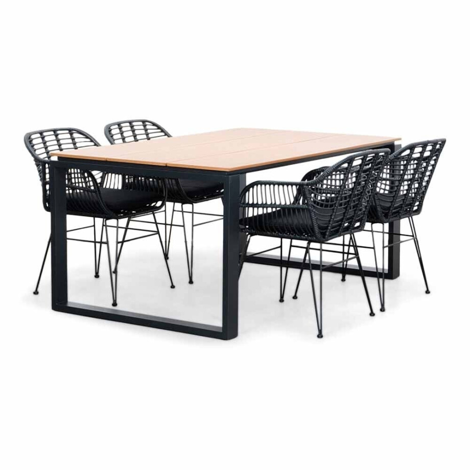 Helsinki Natural/Napels dining tuinset | 4 personen | polywood + wicker | 160cm afbeelding 1