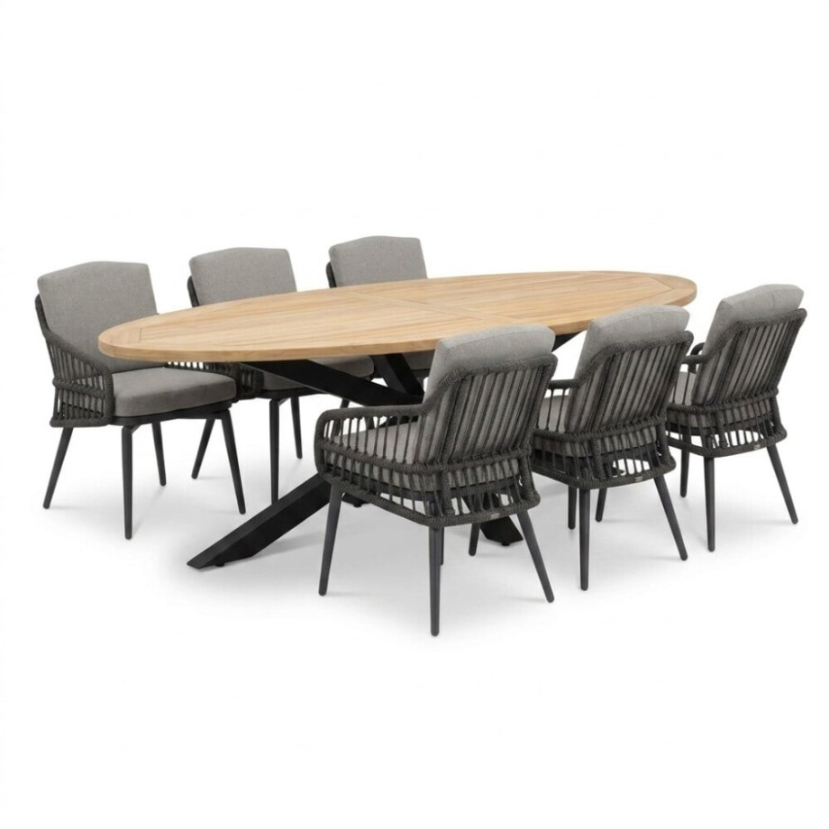Cleve antraciet/Alicante antraciet dining tuinset | 6 personen | teakhout + wicker | 240cm ovaal afbeelding 1