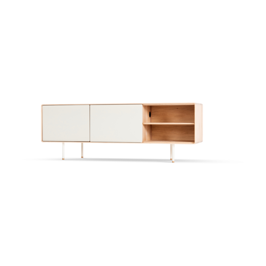 Fina sideboard houten dressoir whitewash - met mushroom linoleum - 180 x 45 cm Fina sideboard houten dressoir whitewash - met mushroom linoleum - 180 x 45 cm afbeelding 1