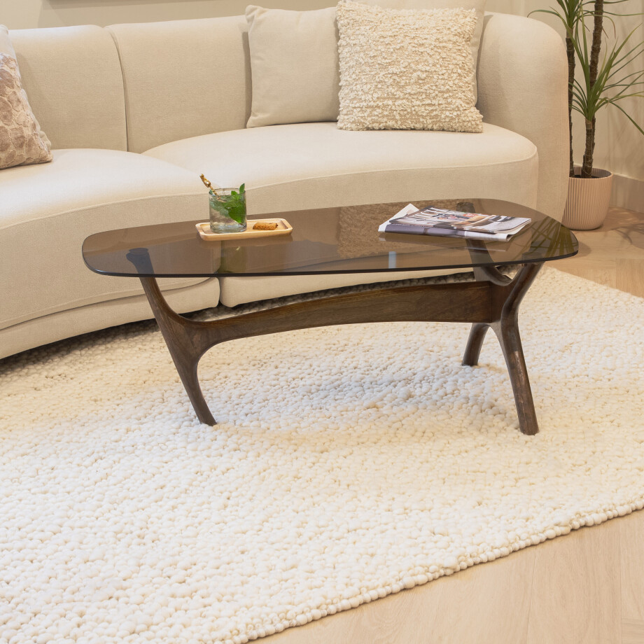 WOOOD Organische Salontafel 'Flash' Mangohout en glas, 110 x 60cm afbeelding 1