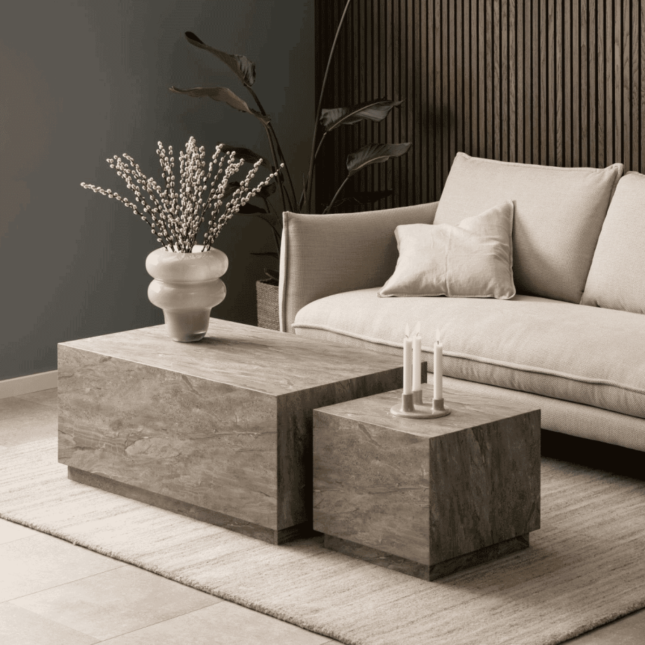 Bendt Salontafel 'Flavian' Marmerlook, Set van 2 stuks, Kleur Grijs Bendt Salontafel 'Flavian' Marmerlook, Set van 2 stuks, Kleur Grijs afbeelding 1