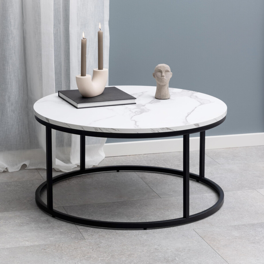 Bendt Ronde Salontafel 'Flemming' 80cm Marmerlook , kleur wit Bendt Ronde Salontafel 'Flemming' 80cm Marmerlook , kleur wit afbeelding 1