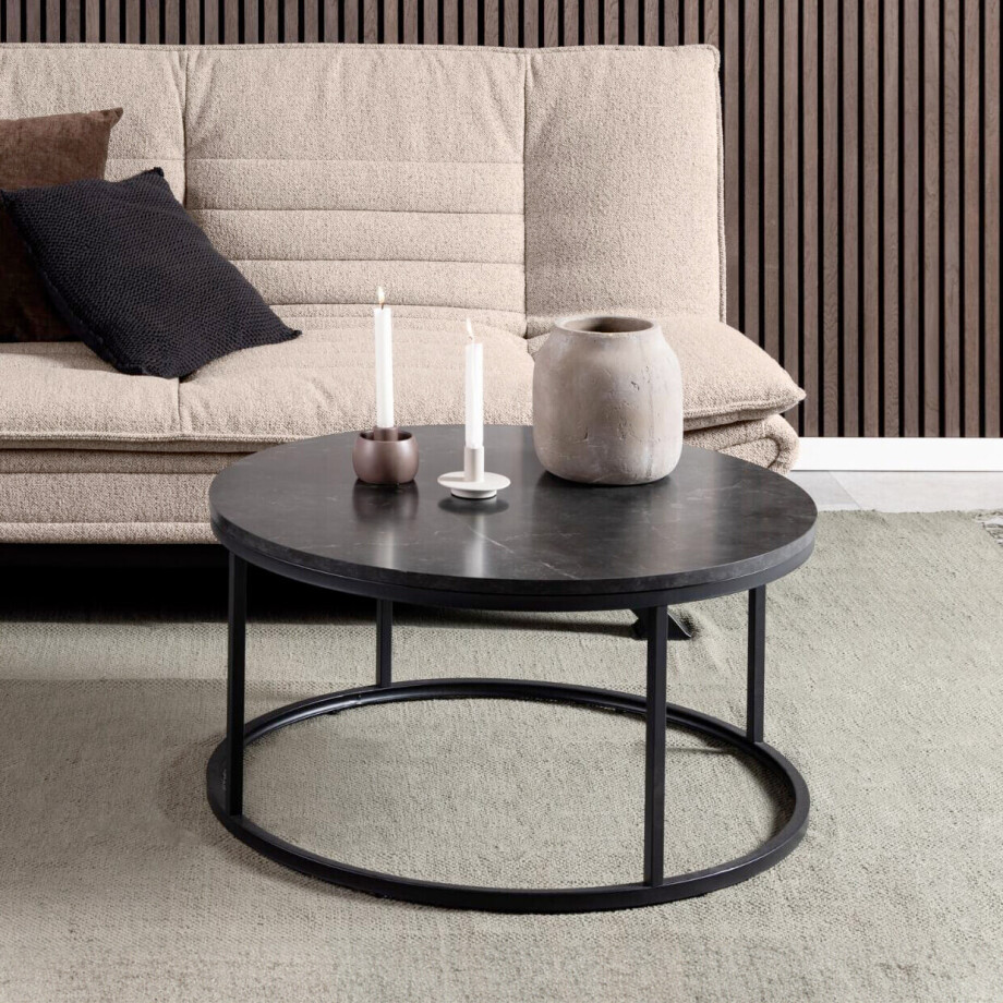 Bendt Ronde Salontafel 'Flemming' 80cm Marmerlook , kleur zwart afbeelding 1