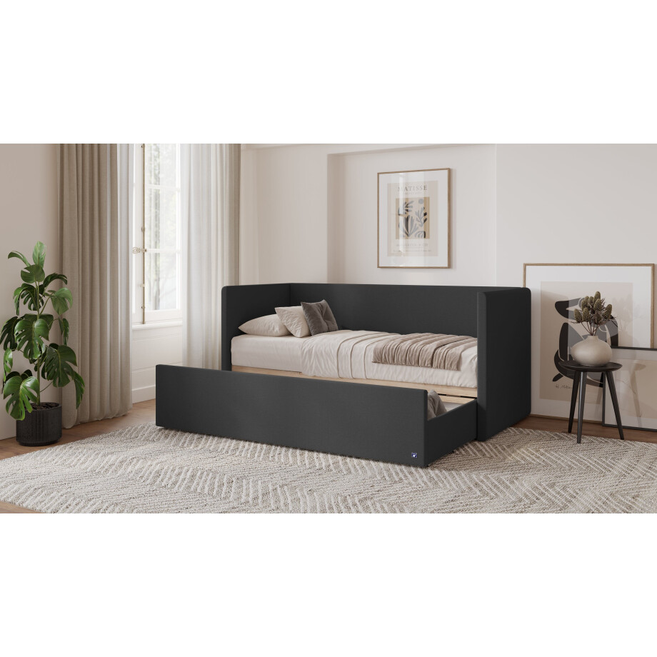 BRUNO logeerbed 80x200 in zwart / antraciet | Uitschuifbed incl. matras & lattenbodem afbeelding 1