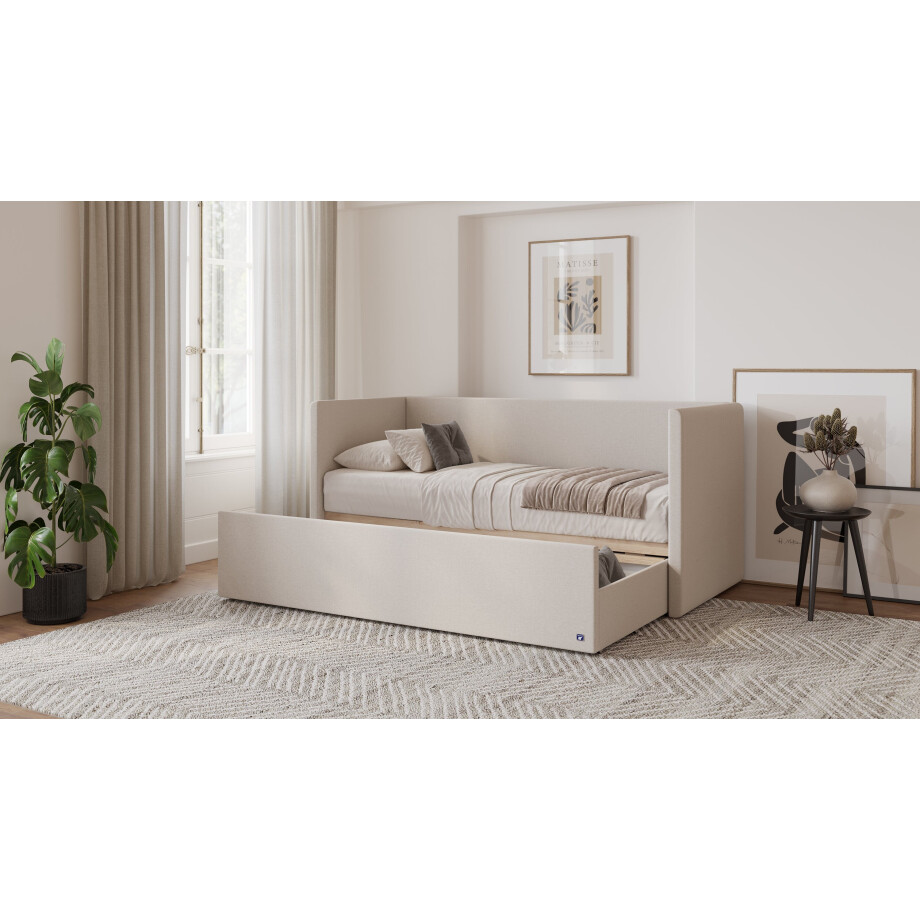 BRUNO logeerbed 80x200 in Beige | Uitschuifbed incl. matras & lattenbodem afbeelding 1