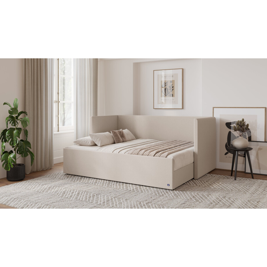 BRUNO logeerbed 160x200 in Beige | Uitschuifbed incl. matras & lattenbodem afbeelding 1