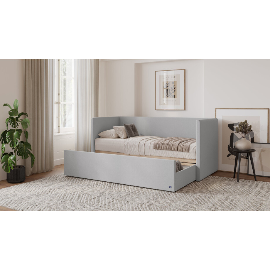 BRUNO logeerbed 80x200 in lichtgrijs | Uitschuifbed incl. matras & lattenbodem afbeelding 1