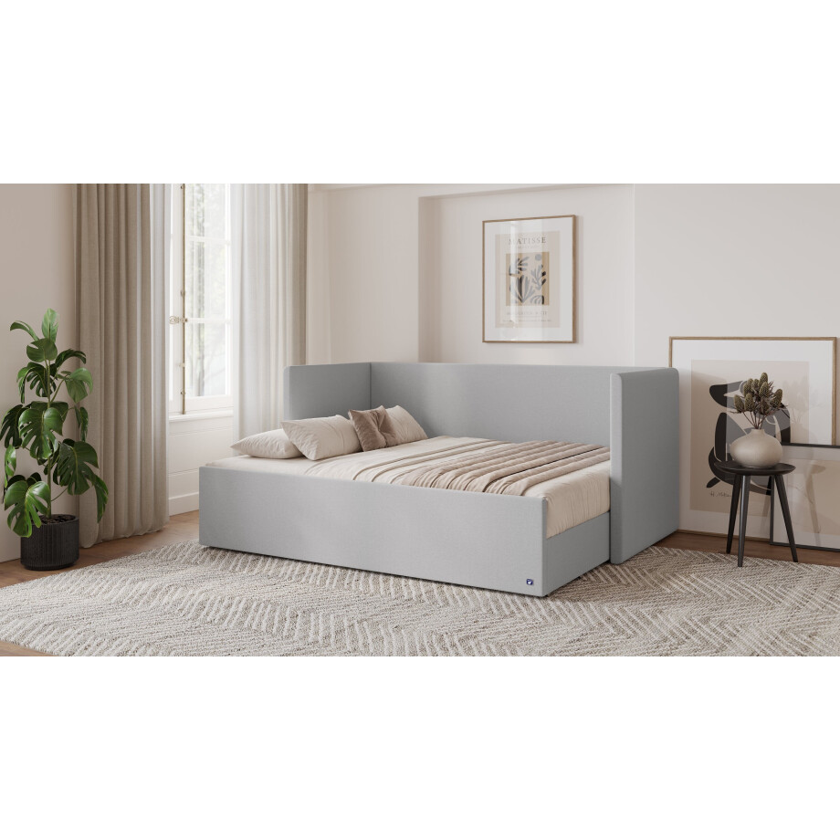 BRUNO logeerbed 160x200 in lichtgrijs | Uitschuifbed incl. matras en lattenbodem afbeelding 1
