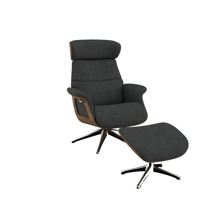 FLEXLUX Relaxfauteuil Clement relaxfauteuil, fauteuil, ligstoel, TV-stoel, Rug- & hoofdverstelling, draaibaar, armleuning walnoot, voet aluminium afbeelding 1