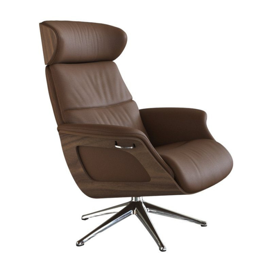 FLEXLUX Relaxfauteuil Clement relaxfauteuil, fauteuil, ligstoel, TV-stoel, Rug- & hoofdverstelling, draaibaar, armleuning walnoot, voet aluminium afbeelding 1