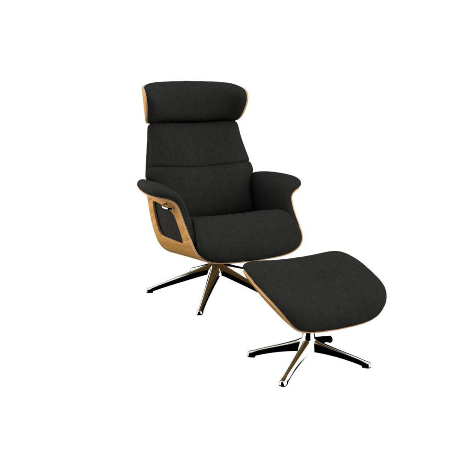 FLEXLUX Relaxfauteuil Clement relaxfauteuil, fauteuil, ligstoel, TV-stoel, Rug- & hoofdverstelling, draaibaar, armleuning eiken, voet aluminium afbeelding 1