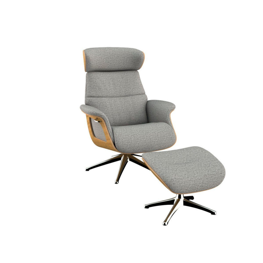 FLEXLUX Relaxfauteuil Clement relaxfauteuil, fauteuil, ligstoel, TV-stoel, Rug- & hoofdverstelling, draaibaar, armleuning eiken, voet aluminium afbeelding 1