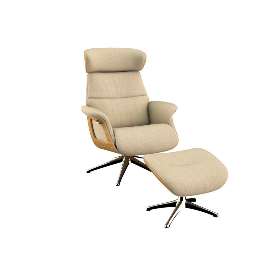 FLEXLUX Relaxfauteuil Clement relaxfauteuil, fauteuil, ligstoel, TV-stoel, Rug- & hoofdverstelling, draaibaar, armleuning eiken, voet aluminium afbeelding 1