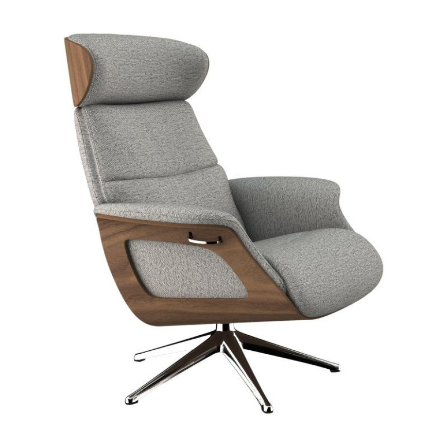 FLEXLUX Relaxfauteuil Clement relaxfauteuil, fauteuil, ligstoel, TV-stoel, Rug- & hoofdverstelling, draaibaar, armleuning walnoot, voet aluminium afbeelding 1