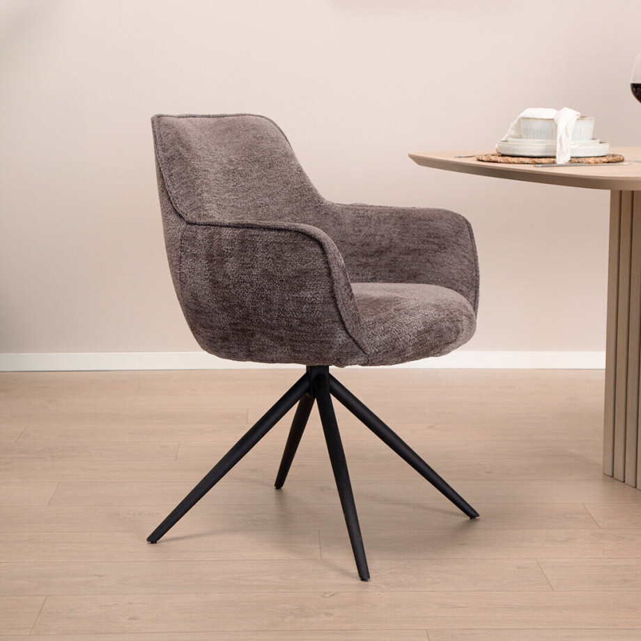 Tower Living Draaibare Eetkamerstoel 'Fondo' Chenille, kleur Antraciet Tower Living Draaibare Eetkamerstoel 'Fondo' Chenille, kleur Antraciet afbeelding 1